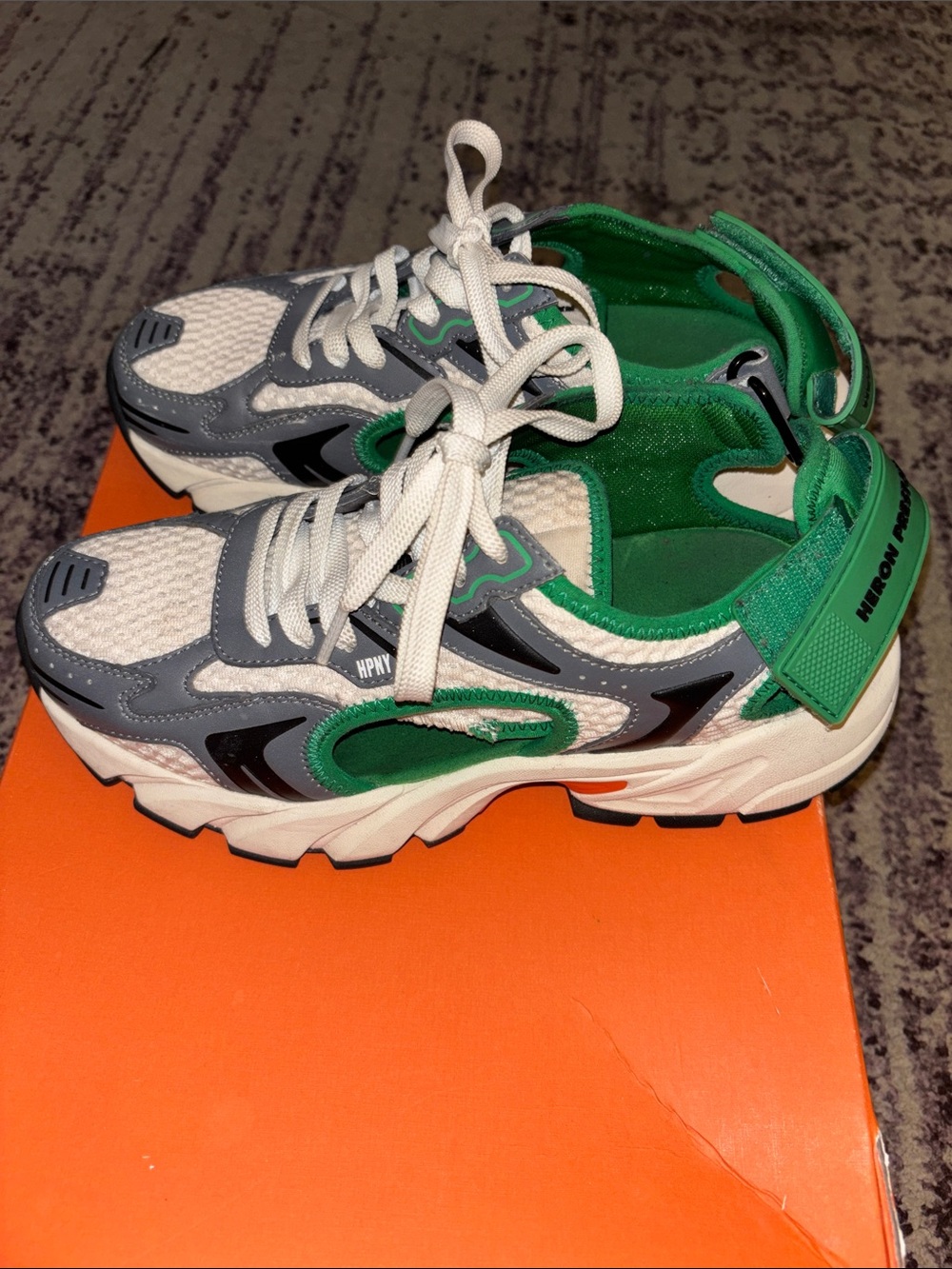 Heron Preston Green, Gray & Orange Layered Runner Sneaker